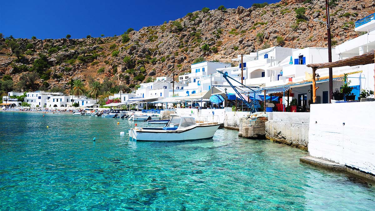 Coastline village of Loutro in southern Crete, Greece.